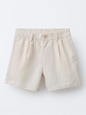 Zara Kids Elastic-Waist Linen Light Beige Shorts